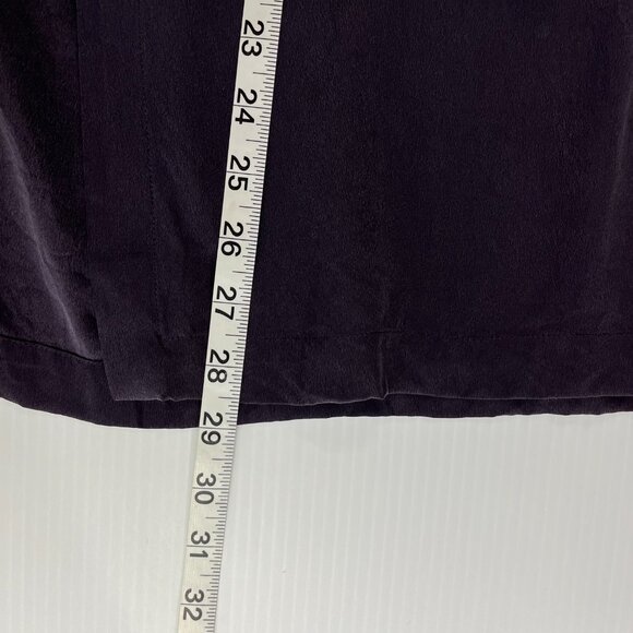 Eileen Fisher 100% Silk Plum Button Down LS Blouse Side Slits Band Collar S/M - Picture 7 of 8